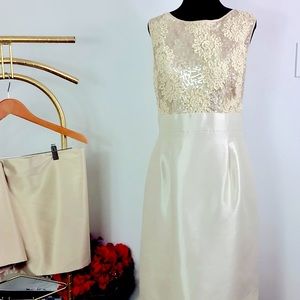Wedding guest,Tahari champagne dress,midi dress,two piece,shimmer